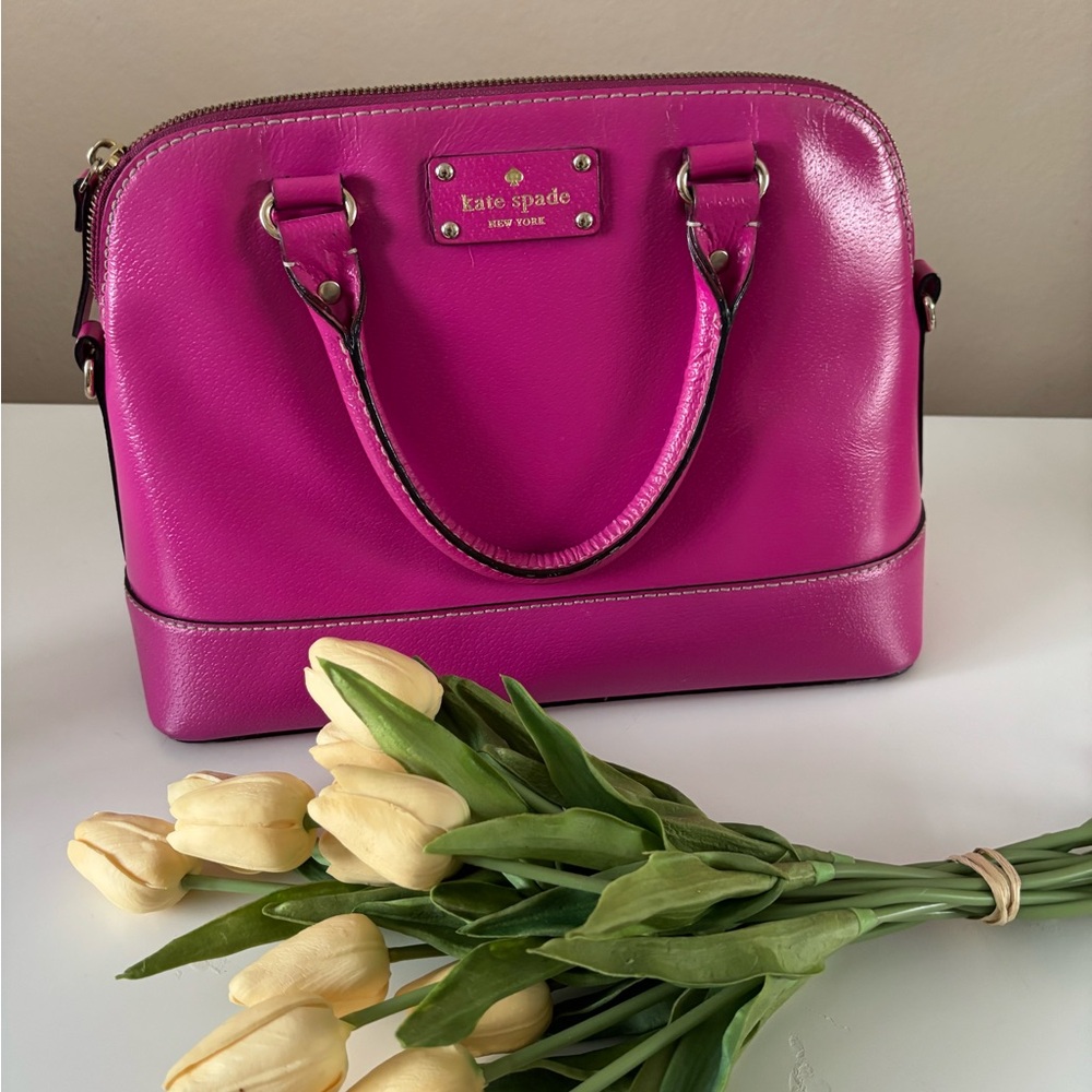 Kate Spade Fuchsia pink Satchel Bag zip tote purse w wallet